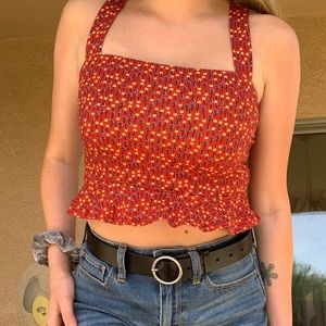 Forever 21 red floral crop tank top, size s